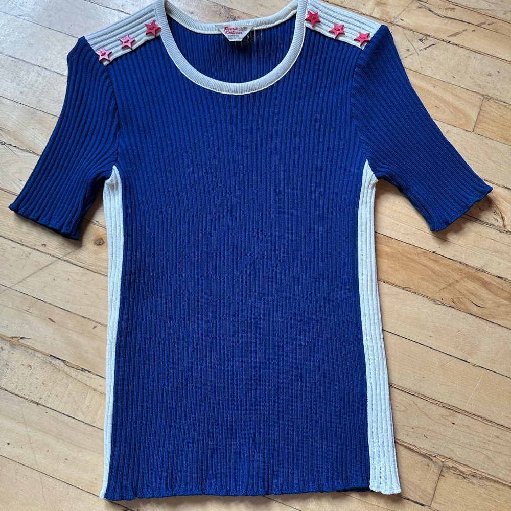 Blue and White Ribbed Women's Top